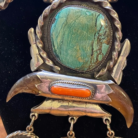 Turquoise coral and Sterling Silver Statement Necklace handmade museum worthy - Picture 7 of 9